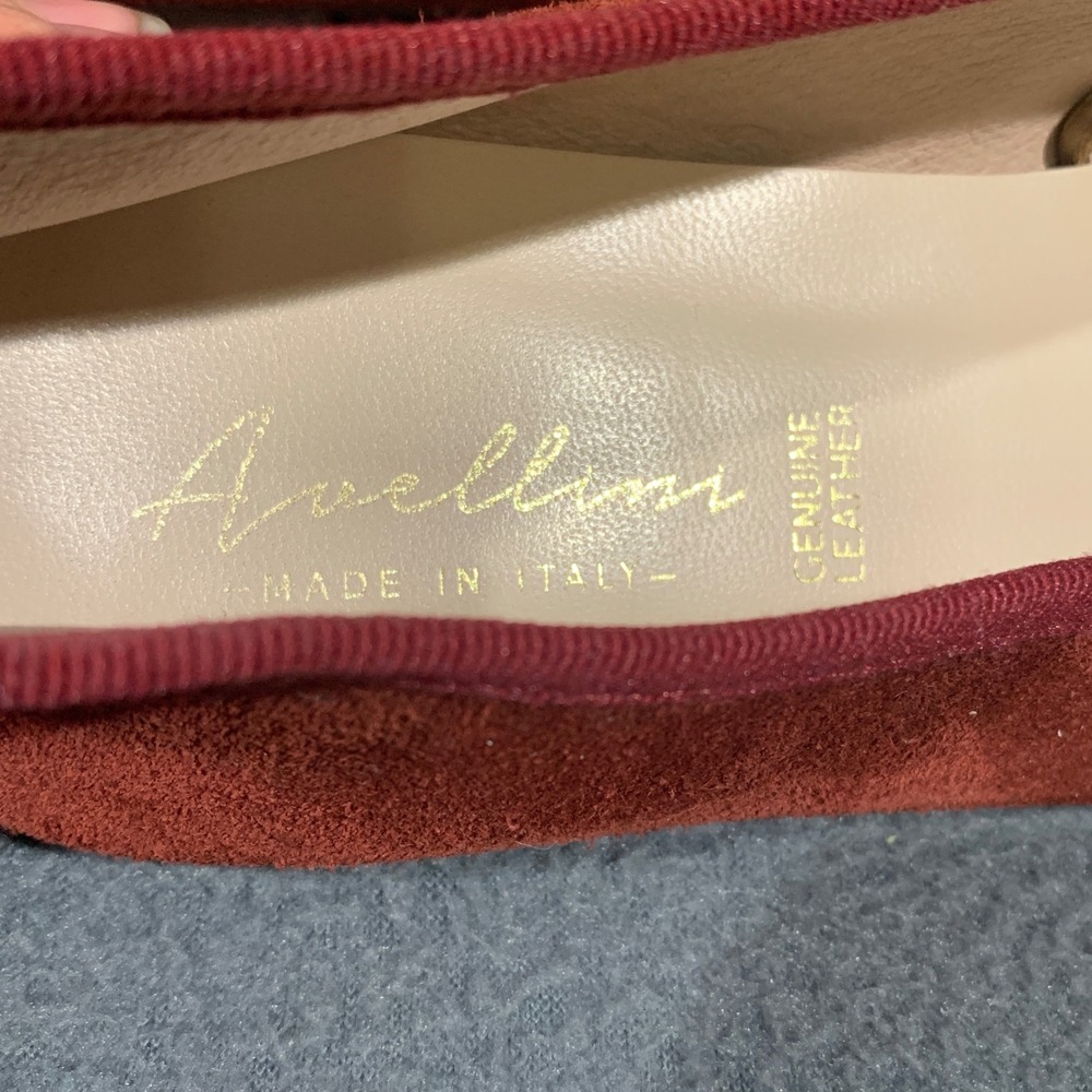 Avellini Womens 9.5 Red Suede Square Toe Ballet Flats Made in Italy Gold Buckle - Picture 2 of 10